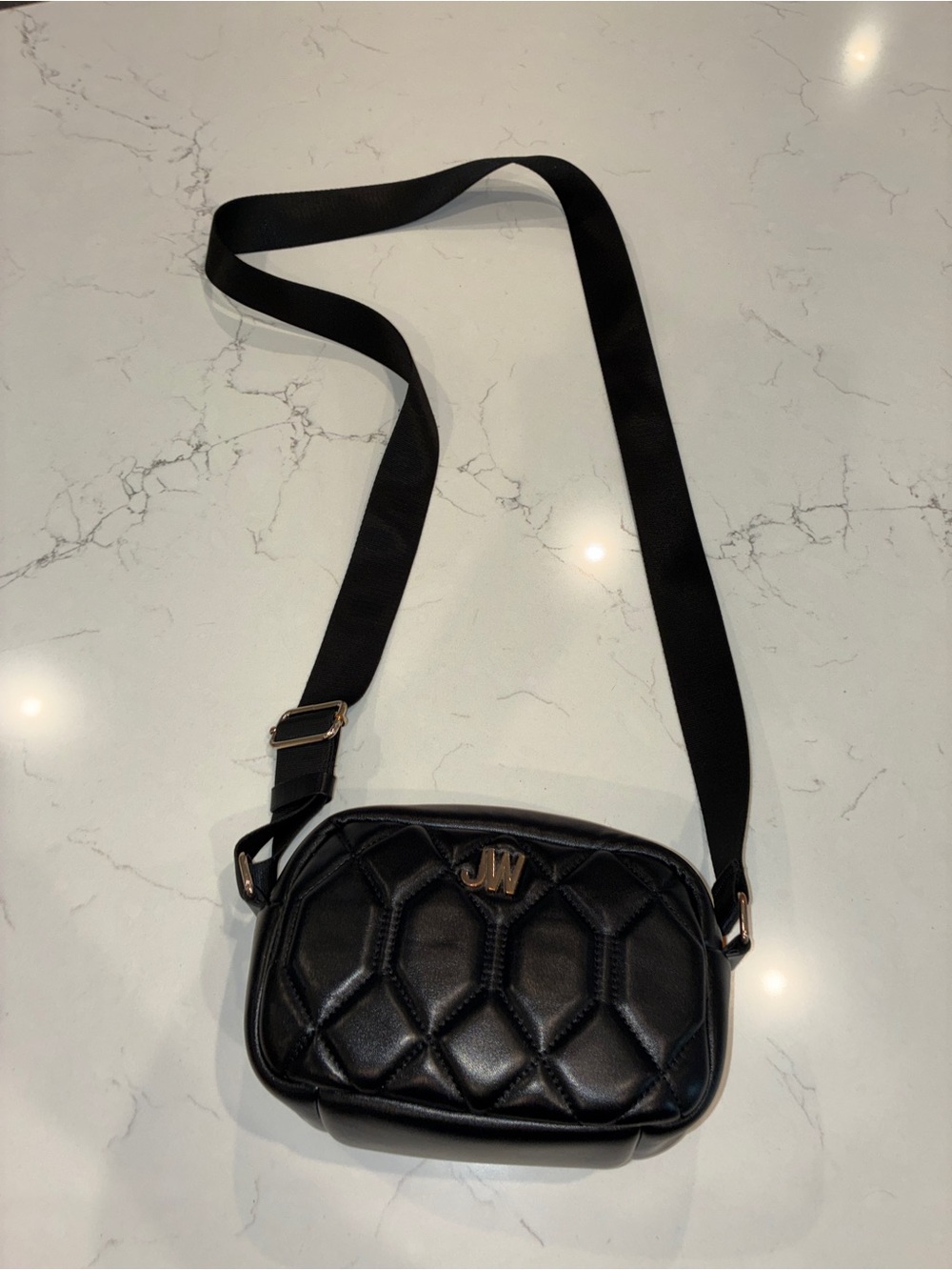 Jason Wu Black Quilted Zip Crossbody Bag Adjustable Strap Gold Hardware